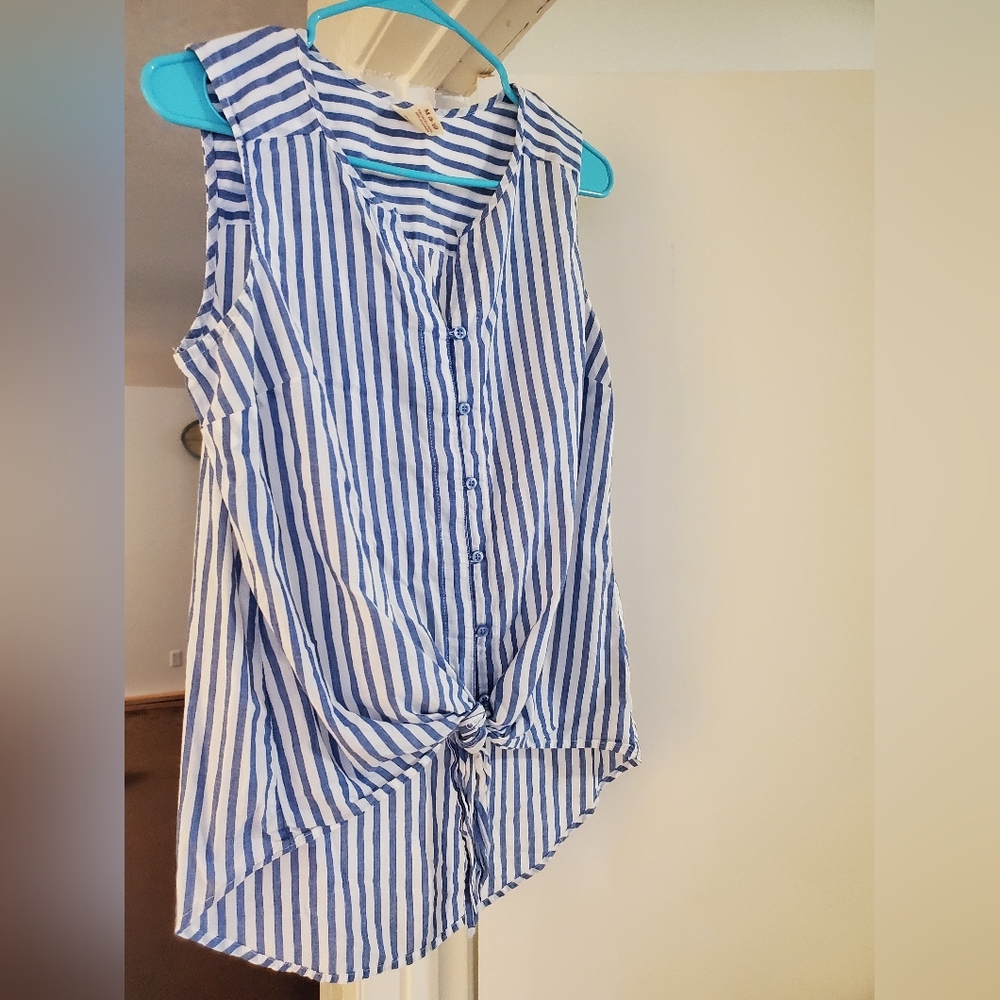 Pin Stripe Button Down Sleevless Top, Faded Glory